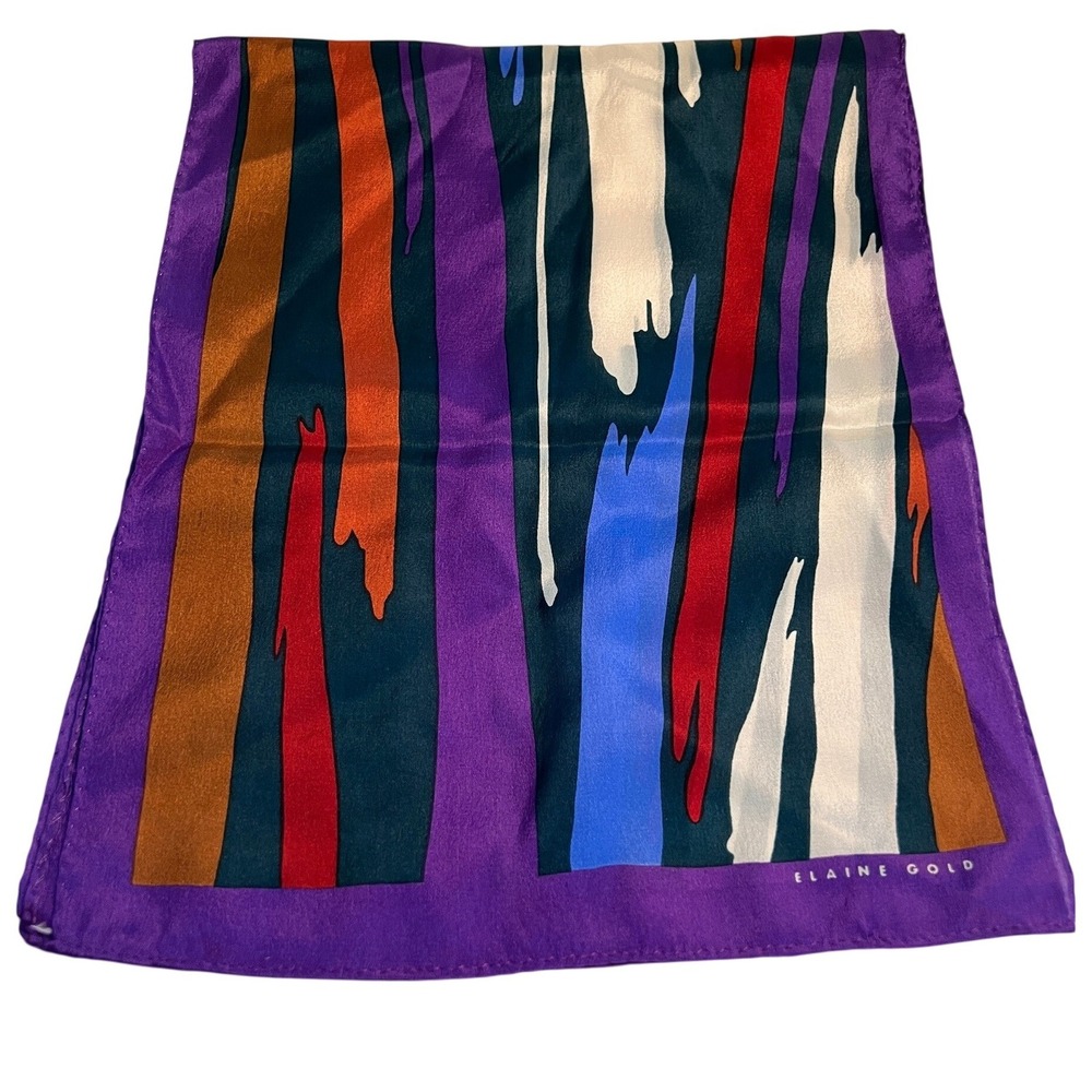 Elaine Gold 100% Silk Scarf Vibrant Multicolor Abstract Design 10" x 50"